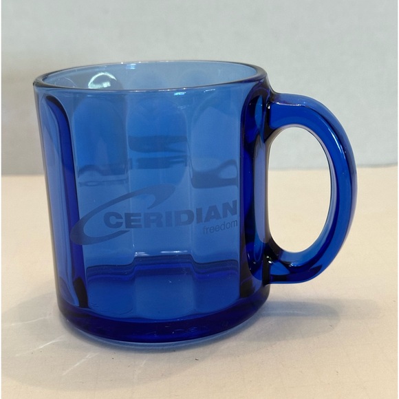 Blue Glass 14 ounce Coffee Mug Frosted Ceridian Freedom Made in the USA - Picture 1 of 3